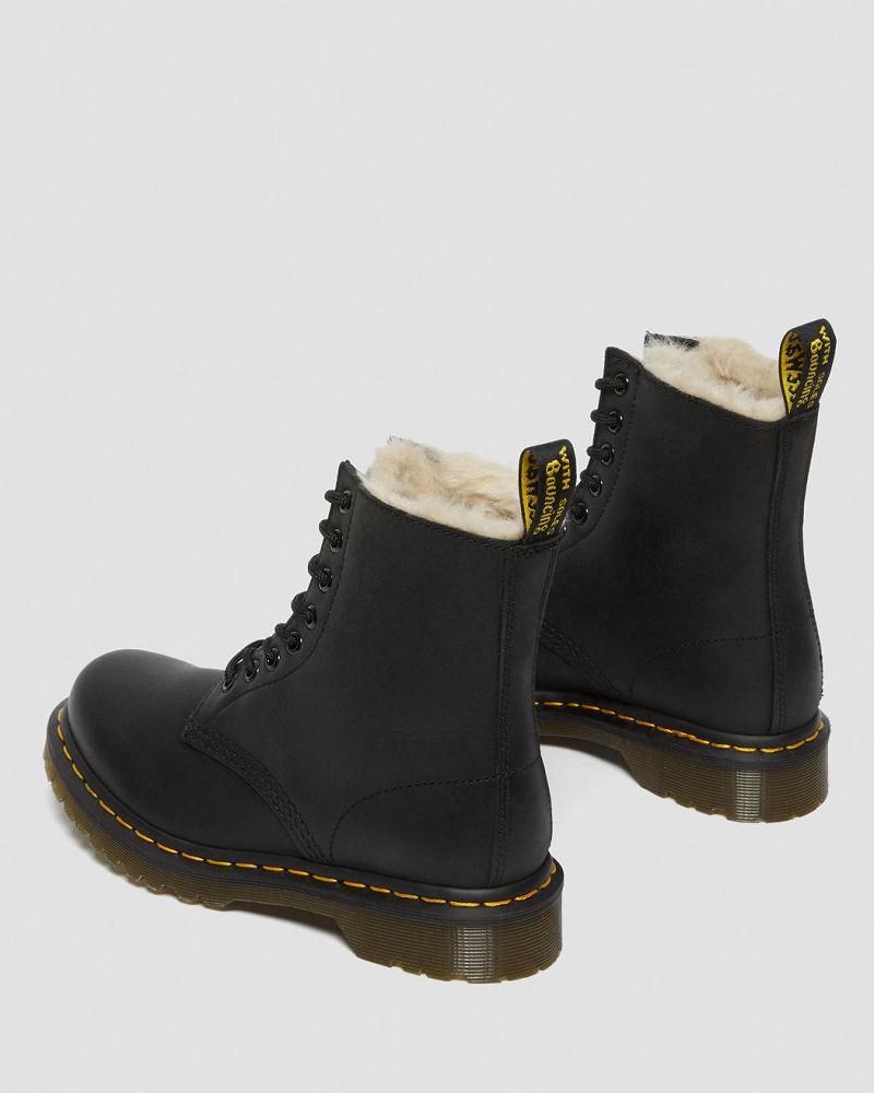 Women's Dr Martens 1460 Faux Fur Lined Lace Up Boots Black | AU 159PJJ